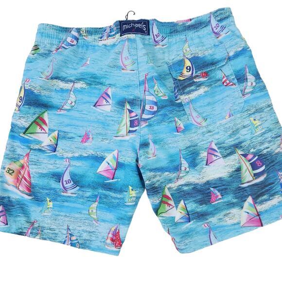 New Michael's Swim Trunks Large Sailboat Sailing Print Blue Lined Swim Trunks